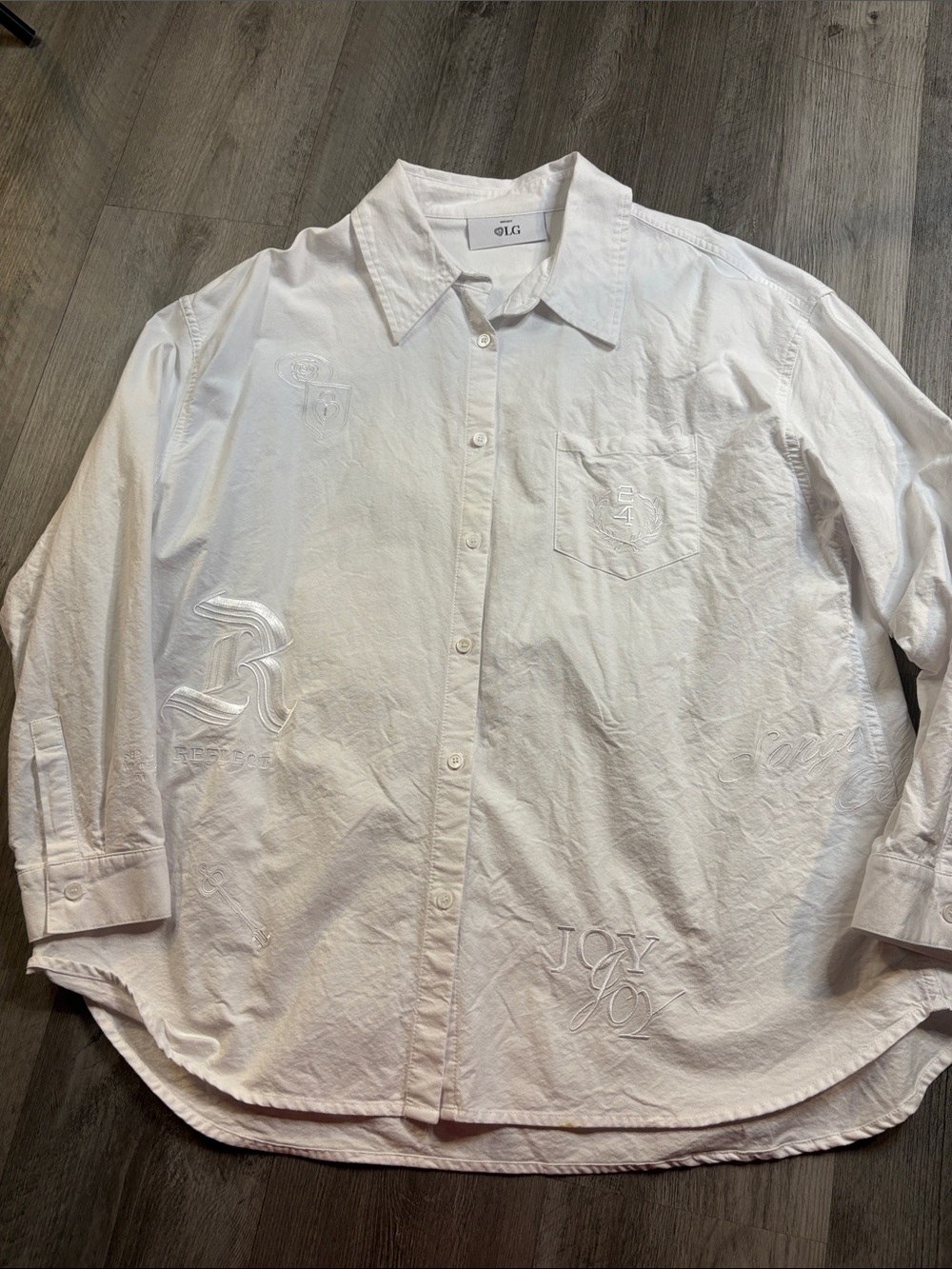 LG White Embroidered Casual Button-Down Shirt